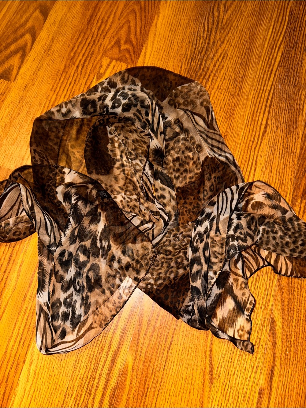 Lightweight Animal Print Sheer Scarf - Brown Leopard Pattern